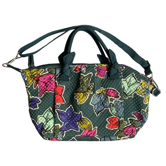 Vera Bradley Green Floral Handbag Purse With Crossbody Strap NWOT - Picture 1 of 6